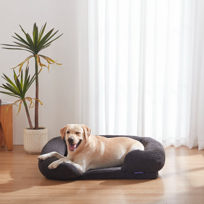 Teddy Fleece Memory Foam Sofa Pet Bed with Bolster - Charcoal Charlie's Pet Products