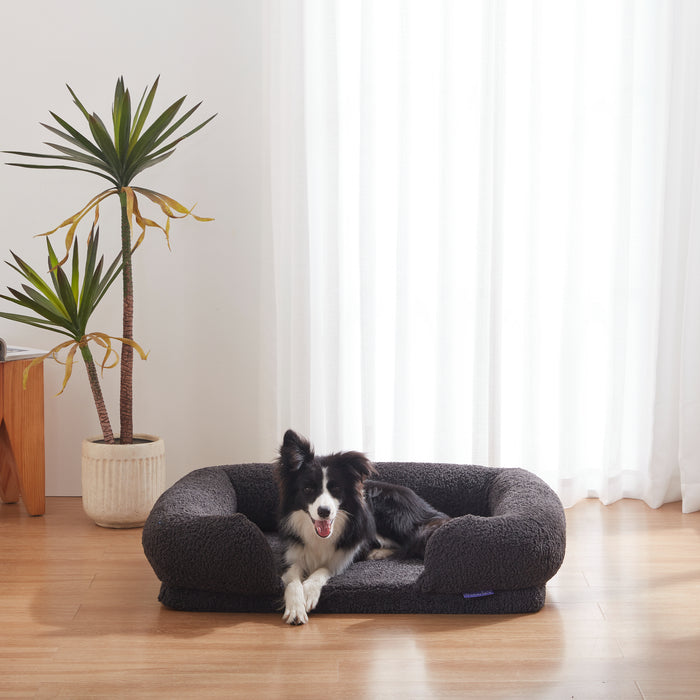 Teddy Fleece Memory Foam Sofa Pet Bed with Bolster - Charcoal Charlie's Pet Products