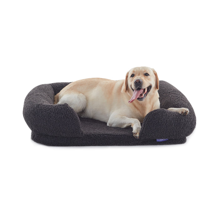 Teddy Fleece Memory Foam Sofa Pet Bed with Bolster - Charcoal Charlie's Pet Products