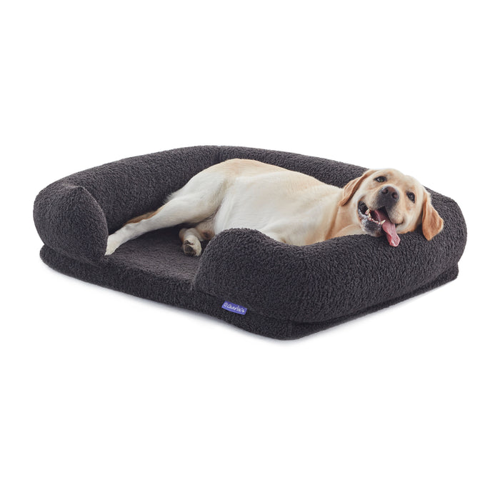 Teddy Fleece Memory Foam Sofa Pet Bed with Bolster - Charcoal Charlie's Pet Products