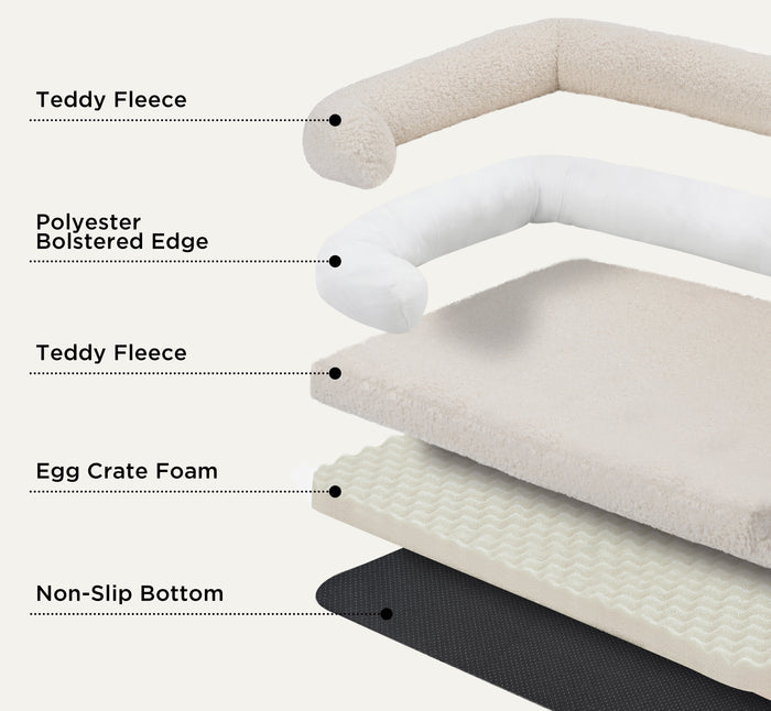Teddy Fleece Memory Foam Sofa Pet Bed with Bolster - Cream Charlie's Pet Products