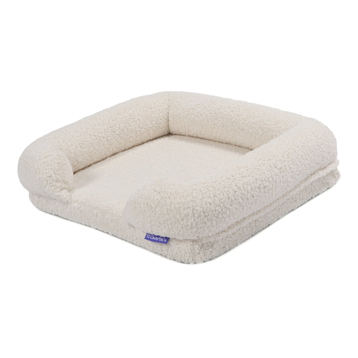 Teddy Fleece Memory Foam Sofa Pet Bed with Bolster - Cream Charlie's Pet Products