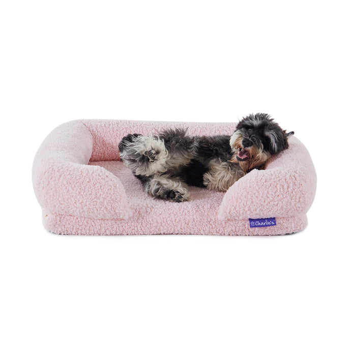Teddy Fleece Memory Foam Sofa Pet Bed with Bolster - Pink Charlie's Pet Products
