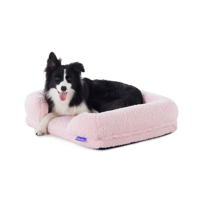 Teddy Fleece Memory Foam Sofa Pet Bed with Bolster - Pink Charlie's Pet Products