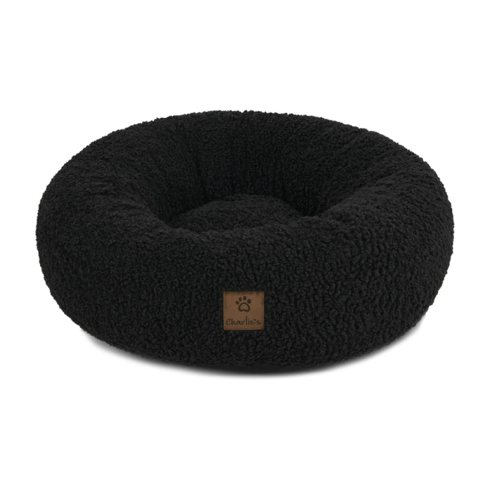 Teddy Fleece Round Donut Pet Bed - Charcoal Charlie's Pet Products