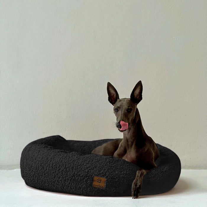 Teddy Fleece Round Donut Pet Bed - Charcoal Charlie's Pet Products