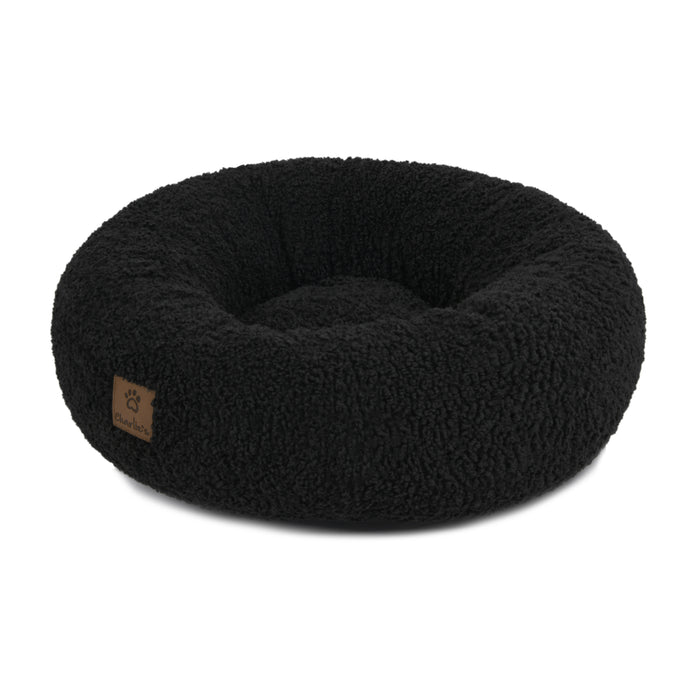 Teddy Fleece Round Donut Pet Bed - Charcoal Charlie's Pet Products