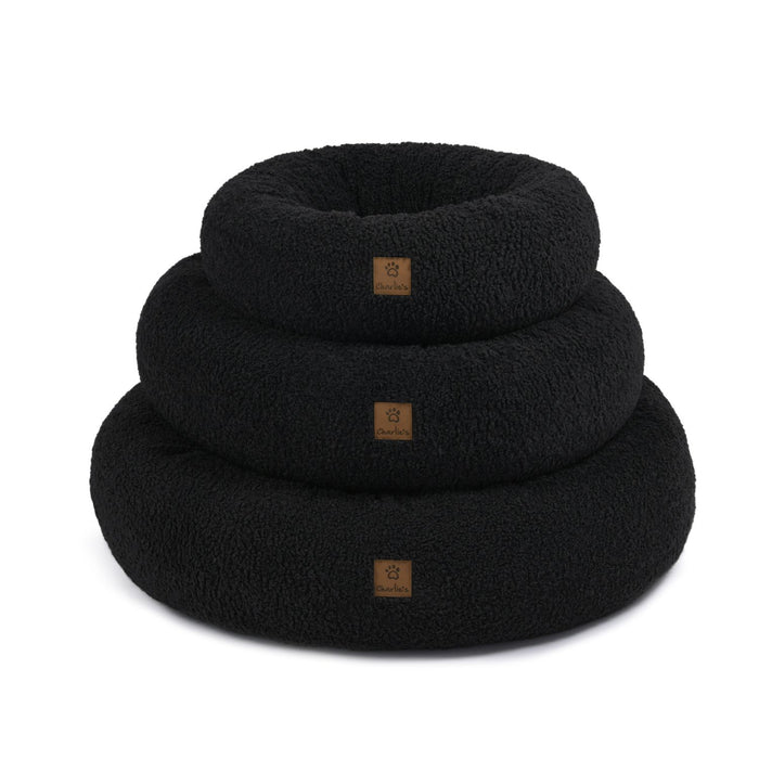Teddy Fleece Round Donut Pet Bed - Charcoal Charlie's Pet Products