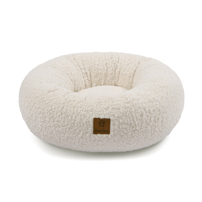 Teddy Fleece Round Donut Pet Bed - Cream Charlie's Pet Products