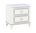White nightstand with two drawers and LED lighting on a white background