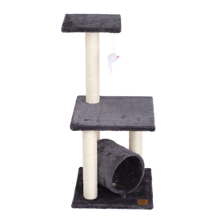 Tunnel 3-Tier Cat Tree with Mouse Toy - Charcoal Charlie's Pet Products
