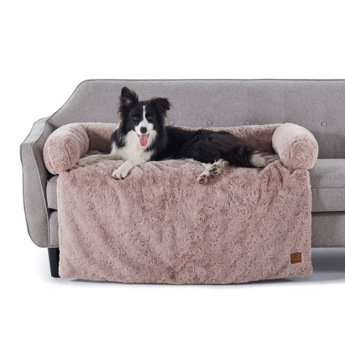 Shaggy Faux Fur Bolster Sofa Protector Calming Dog Bed Natural Charlie's Pet Products