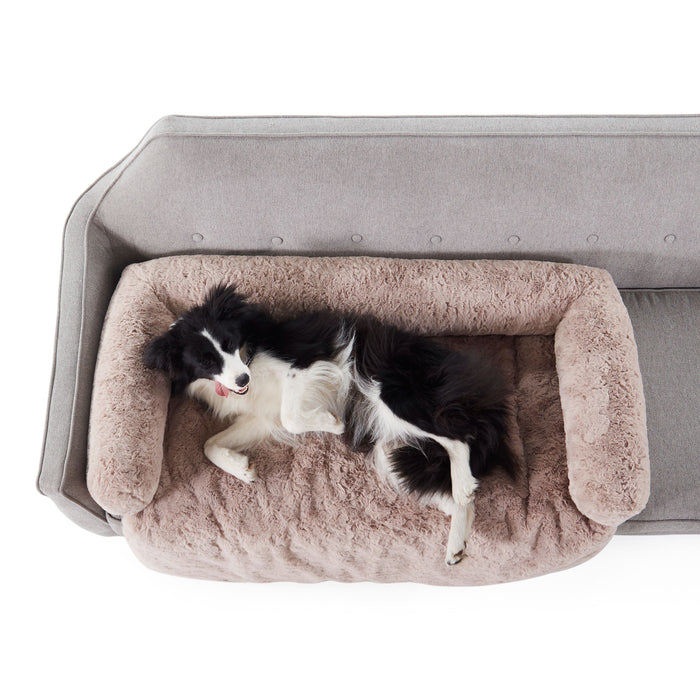 Shaggy Faux Fur Bolster Sofa Protector Calming Dog Bed Natural Charlie's Pet Products