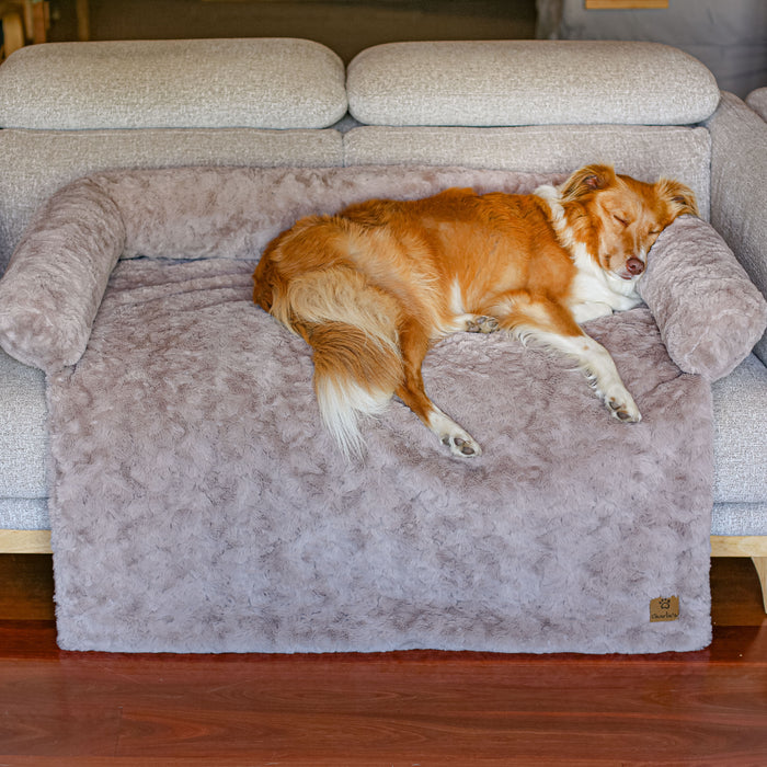 Shaggy Faux Fur Bolster Sofa Protector Calming Dog Bed Natural Charlie's Pet Products