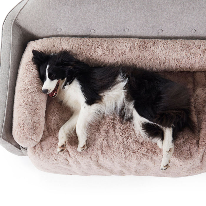 Shaggy Faux Fur Bolster Sofa Protector Calming Dog Bed Natural Charlie's Pet Products