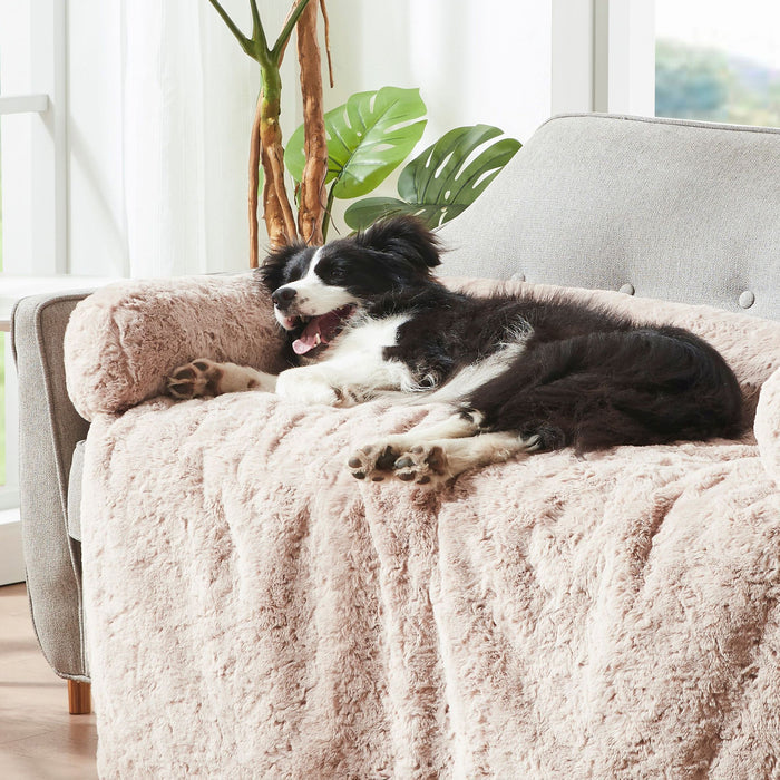 Shaggy Faux Fur Bolster Sofa Protector Calming Dog Bed Natural Charlie's Pet Products