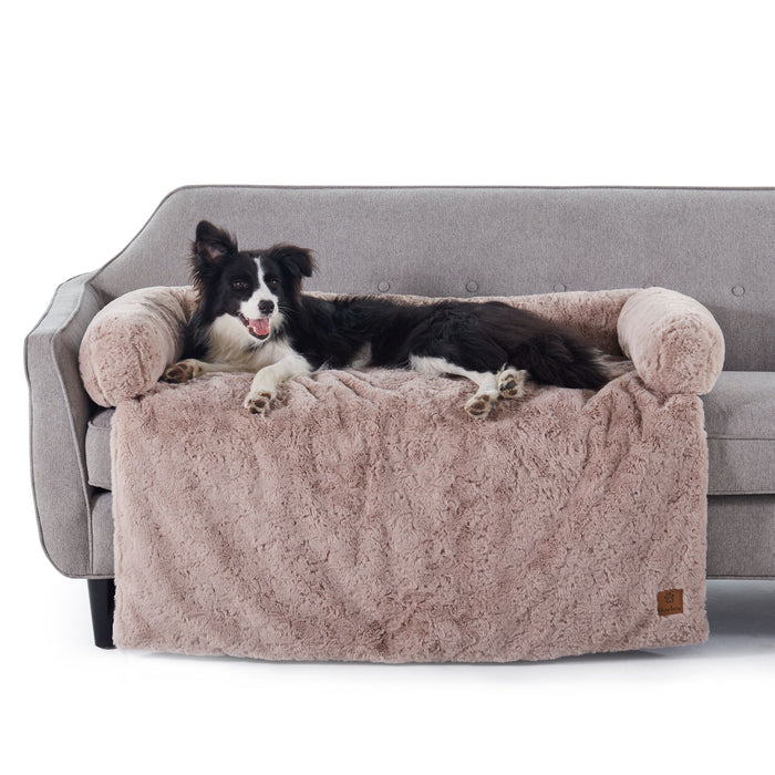 Shaggy Faux Fur Bolster Sofa Protector Calming Dog Bed Natural Charlie's Pet Products