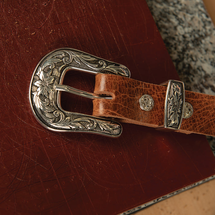 Western Floral Buckle Loop & Tip Set, 1"