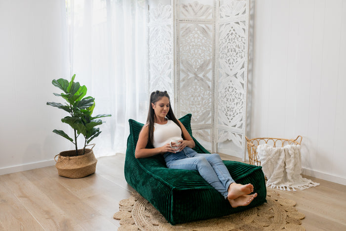 Cadence & Co. Wilde Ribbed Luxe Fleece Beanbag Lounge Cover Emerald Cadence & Co.