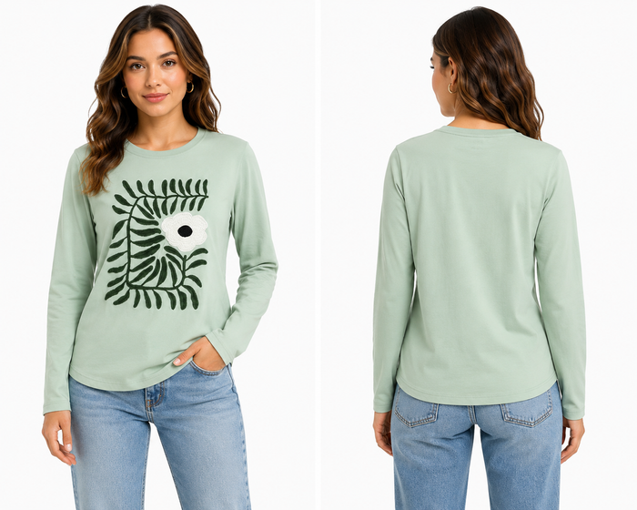 Woman Long Sleeve Floral Print T Shirt