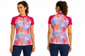 Woman Tropical Leaf Print Short Sleeve Rash Guard