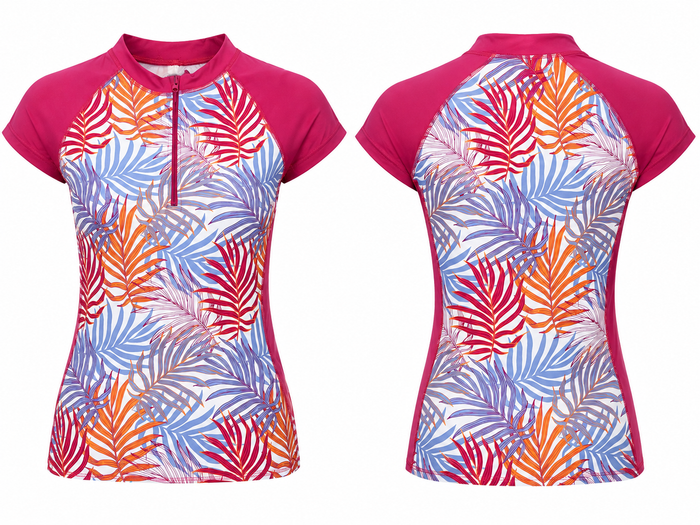 Girls Tropical Leaf Print Short Sleeve Rash Guard