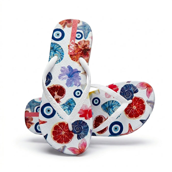 Women Floral And Evil Eye Print Flip Flop Slipper