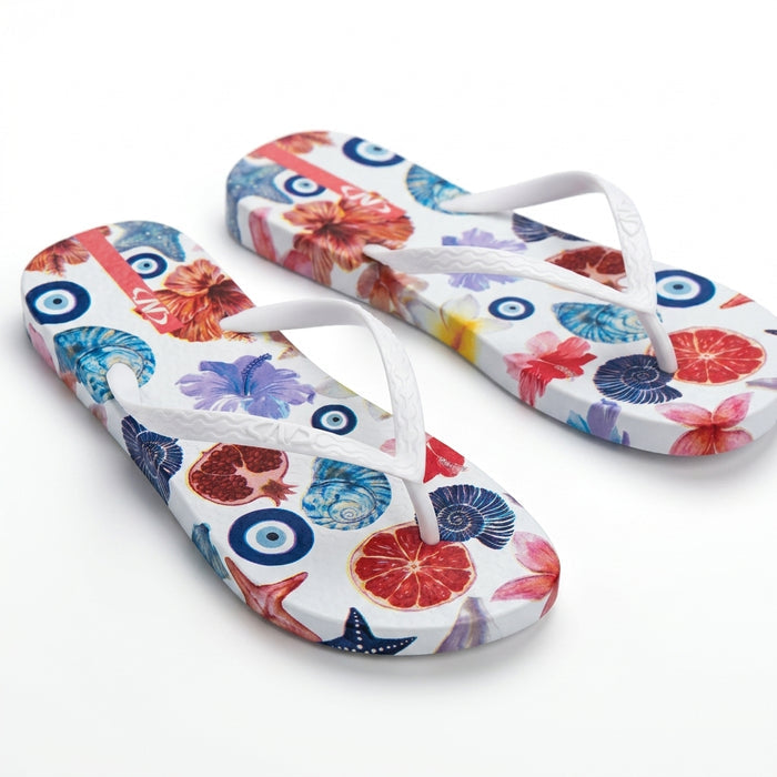 Women Floral And Evil Eye Print Flip Flop Slipper