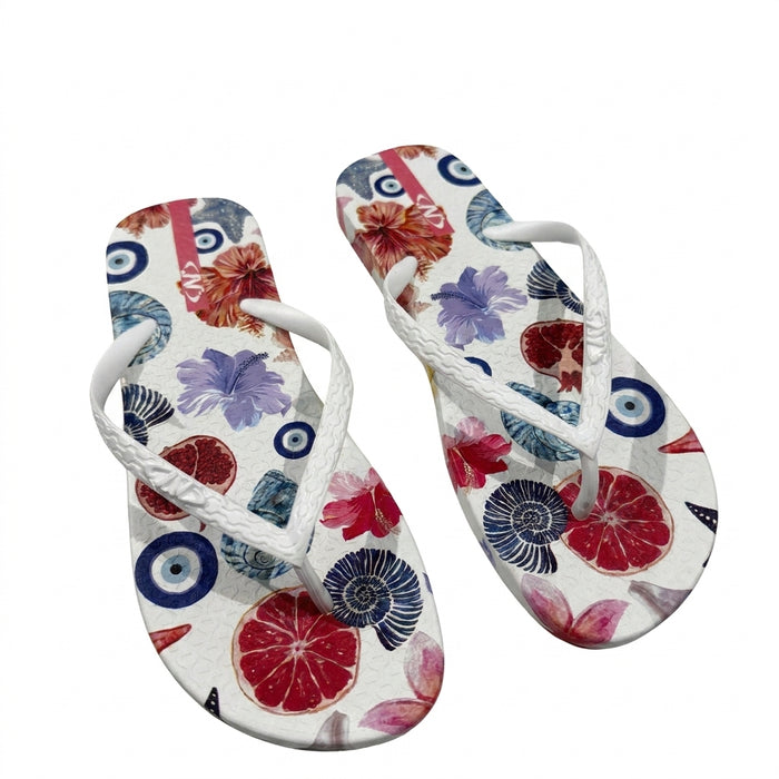 Women Floral And Evil Eye Print Flip Flop Slipper