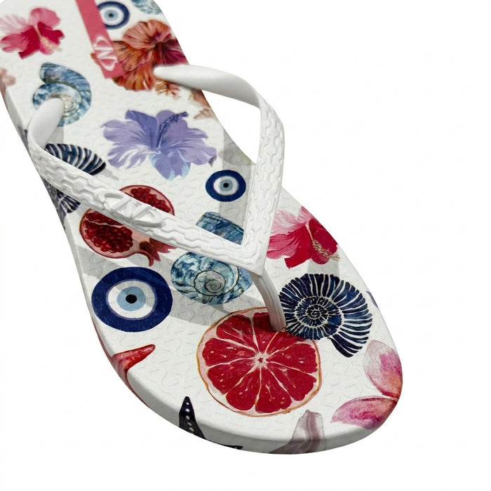 Women Floral And Evil Eye Print Flip Flop Slipper