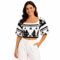 Women Printed Puff Sleeve Crop Blouse