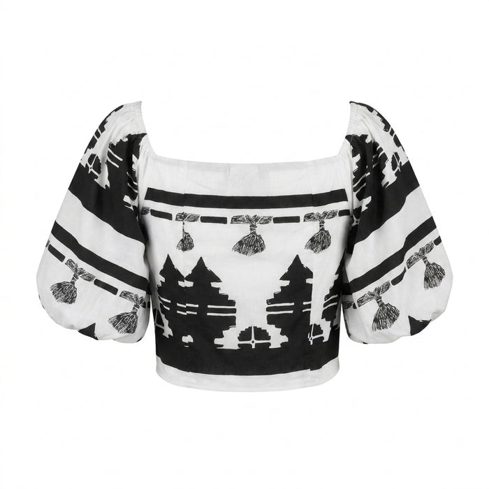 Women Printed Puff Sleeve Crop Blouse