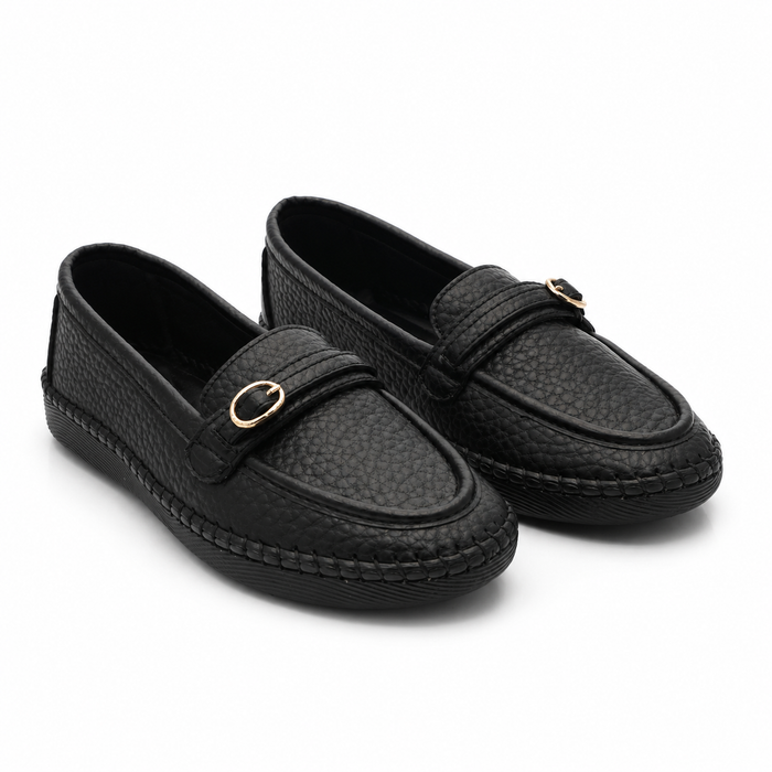 Women Textured Loafers With Metal Buckle