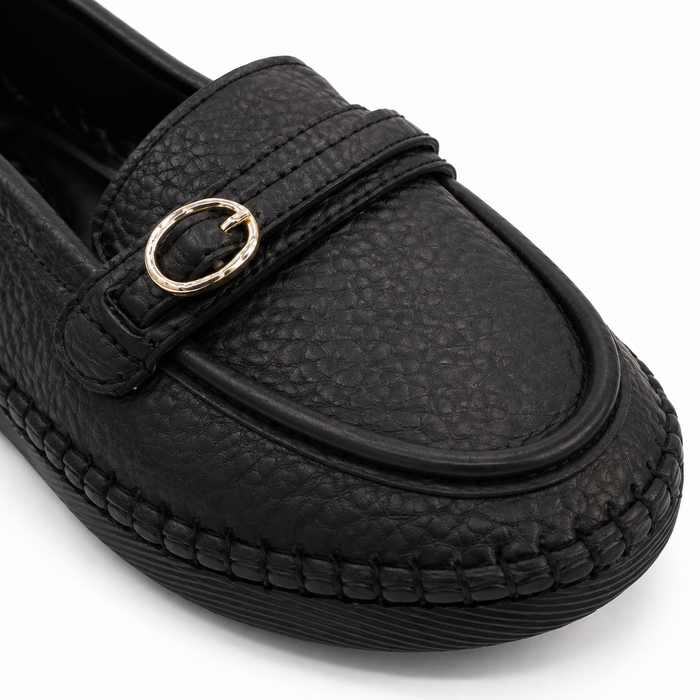Women Textured Loafers With Metal Buckle